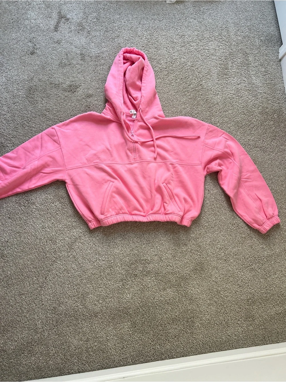 Alo Yoga Woman Pink Cropped Hoodie Two Zippers Kanga Pocket Elastic Waist/Cuff